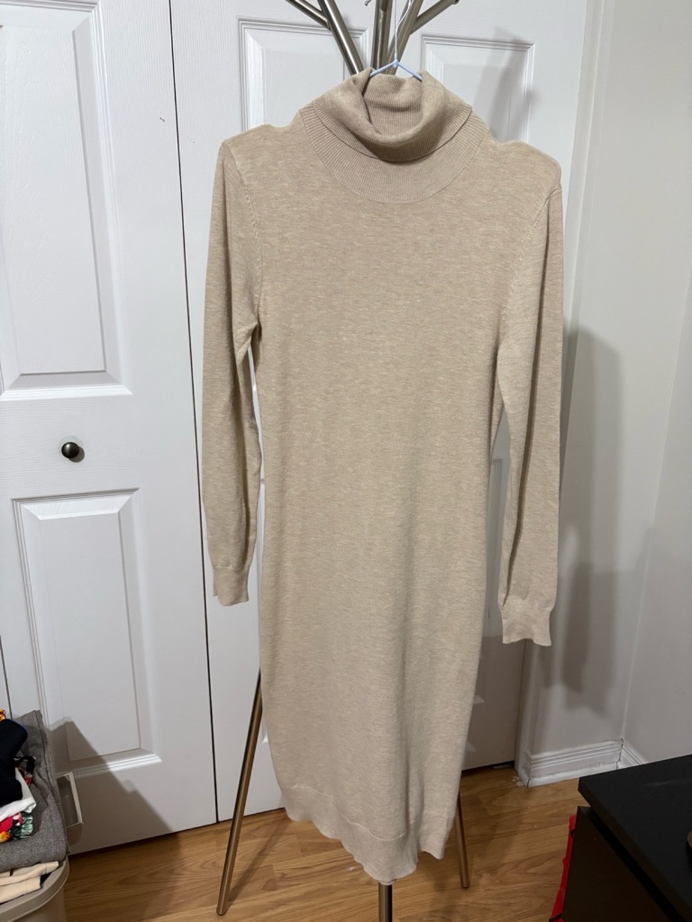 Tag Neutral Beige Turtleneck Sweater Dress
